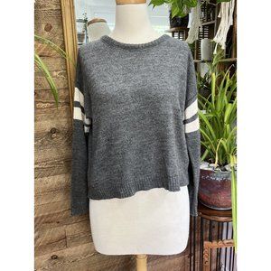 Brandy Melville Gray Veena Pullover Knit Sweater Crewneck Striped Long Sleeve OS